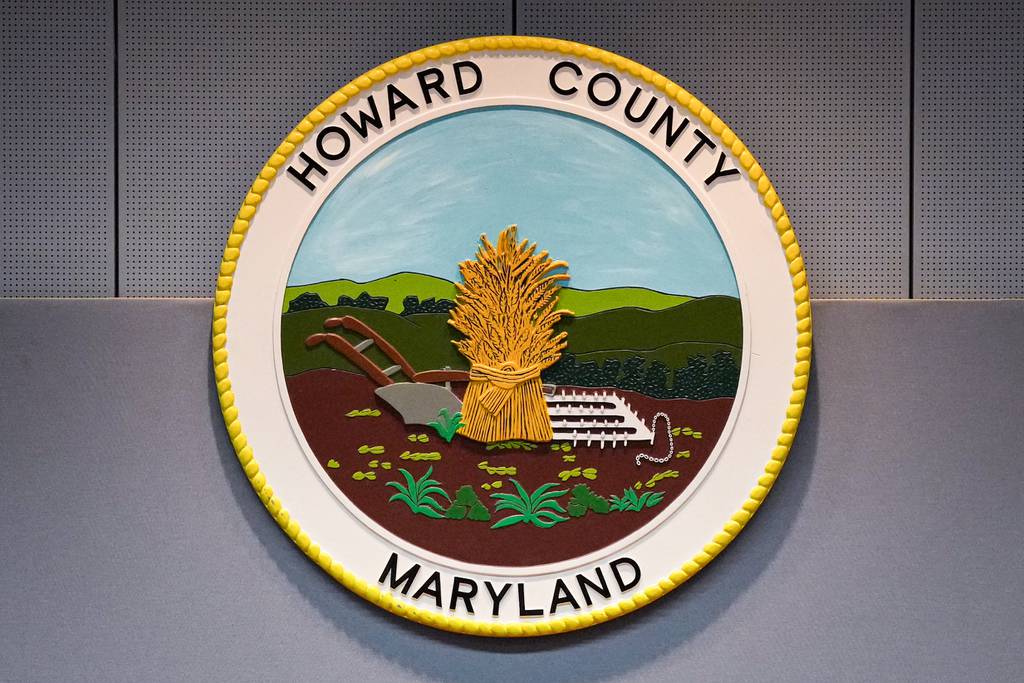 The Howard County logo seen inside the Banneker Room of the George Howard government building in Ellicott City where the Howard County Council meets.