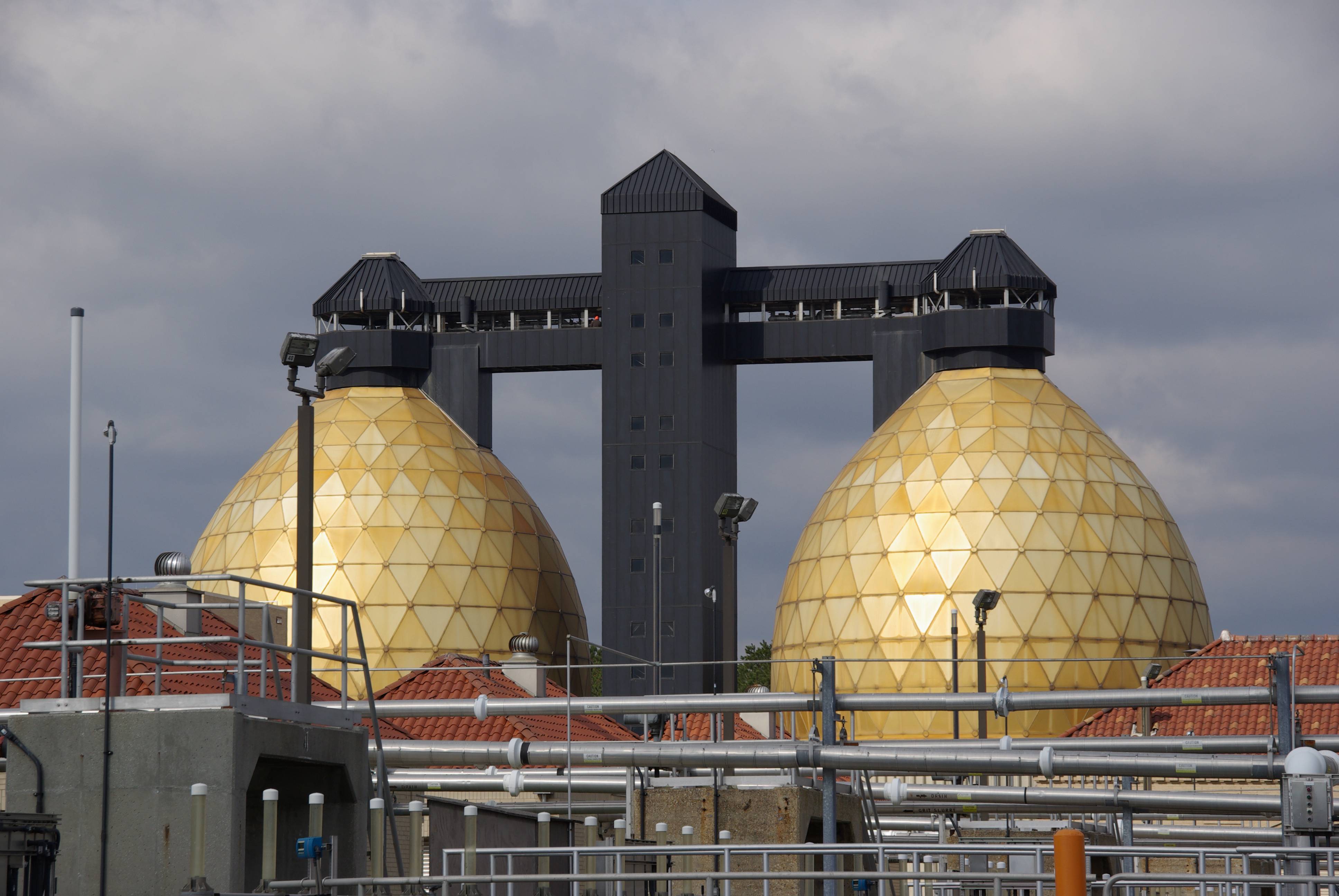 The two digesters at the Back River Wastewater Treatment Plant near Baltimore.