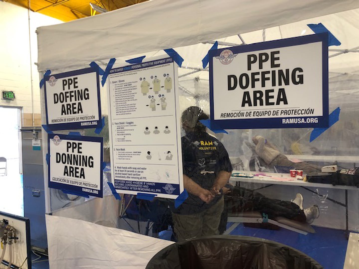 PPE station at the Remote Area Medical dental clinic held June 10 and 11 in Northeast Baltimore.