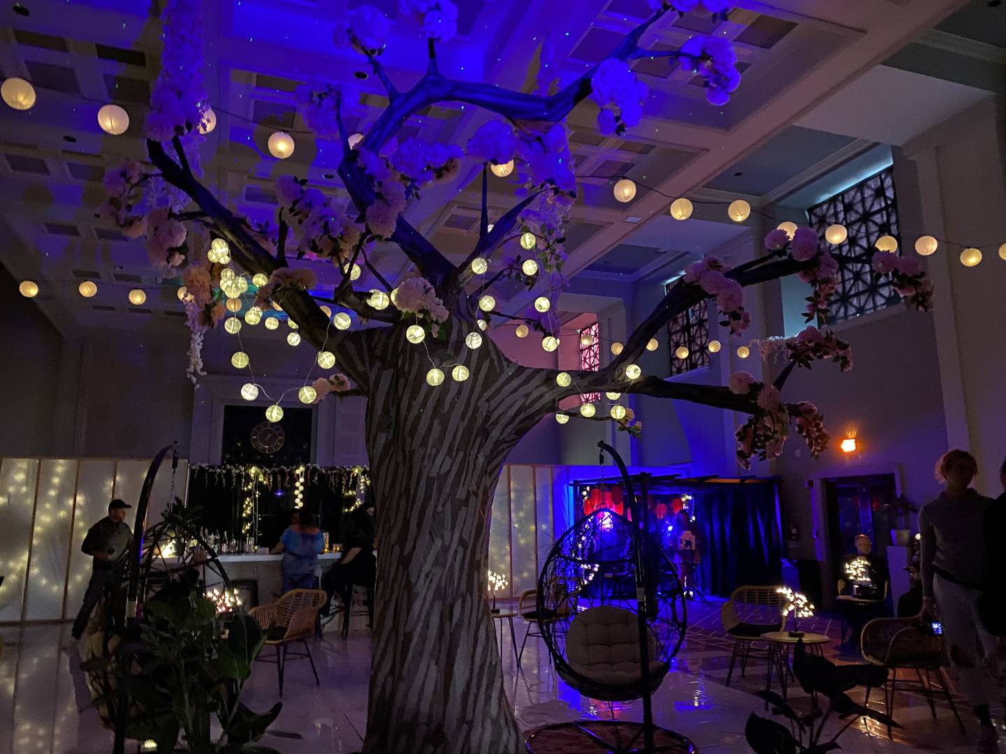 Scenes from inside Downtown Partnership’s Cherry Blossom Pop-Up Bar, held in a long-vacant bank building.