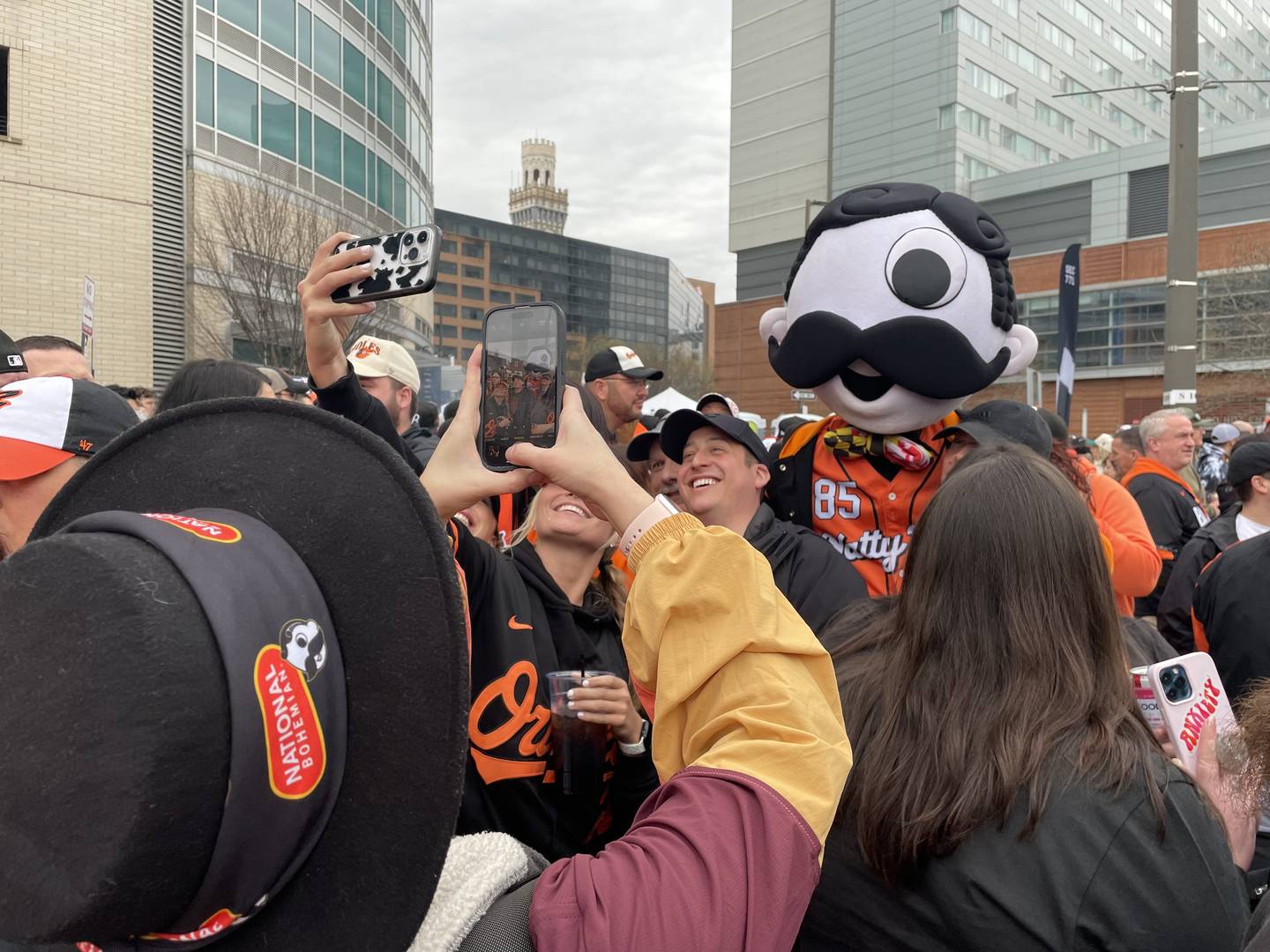 Mr. Boh made his way to Camden Yards-area pubs for Opening Day as Natty Boh is available at the stadium for the first time in years.