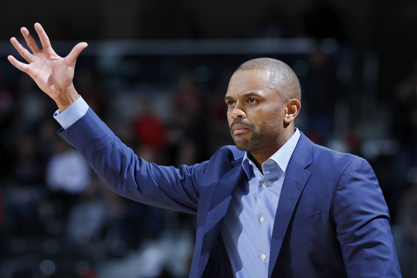 CINCINNATI, OH - NOVEMBER 16: Head coach Juan Dixon of the Coppin State Eagles reacts in the first half of a game against the Cincinnati Bearcats at BB&T Arena on November 16, 2017 in Highland Heights, Kentucky.