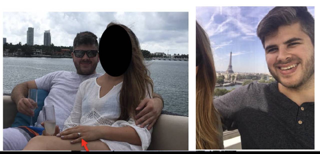 Ian Richard Hawes as show from court documents including an engagement photo and a photo from a trip to Paris.