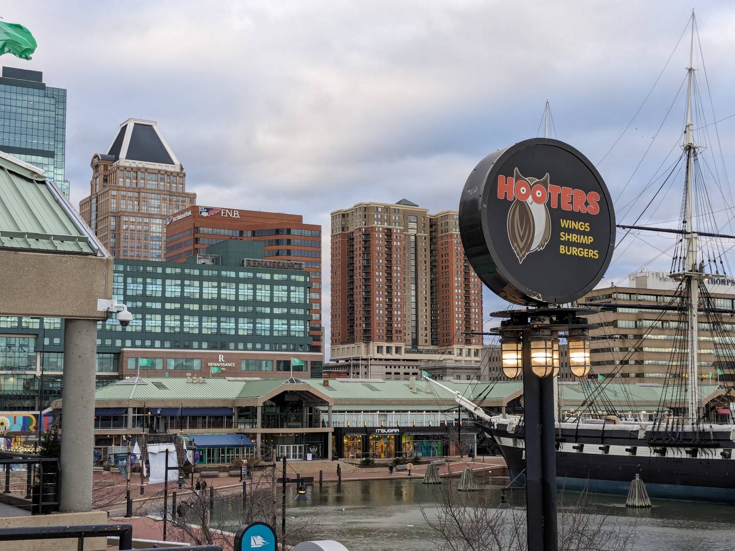 This is a photo of Hooters, which originally came to Harborplace in 1990, and is suing its landlord over deteriorating conditions at the mall-like pavilions.