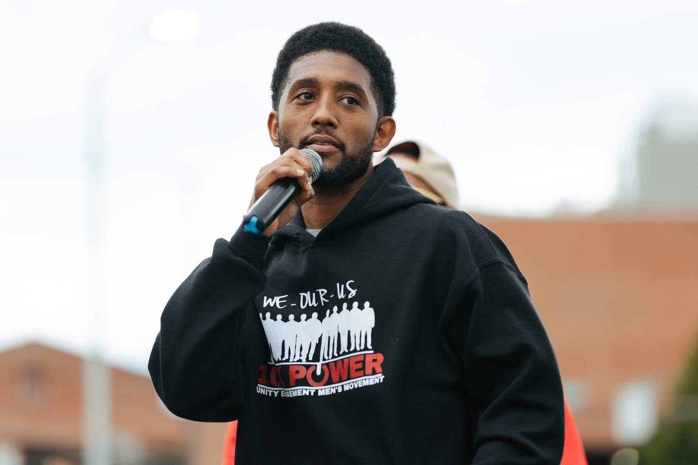 Baltimore Mayor Brandon Scott addresses a crowd of a few hundred attendants, organizers and community workers at an anti-gun violence event organized by We Our Us, on Saturday, Oct. 21, 2023 in Baltimore, MD.