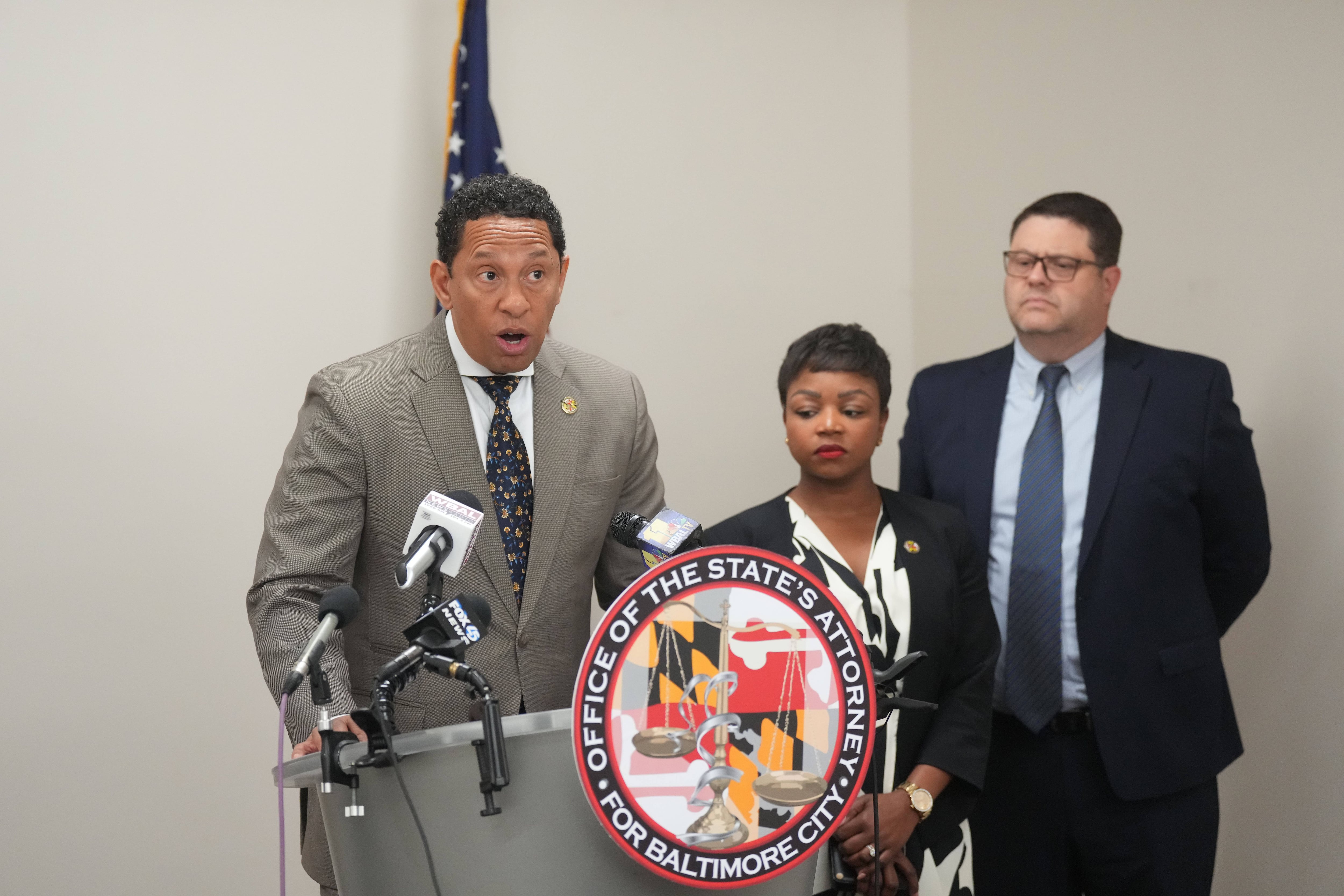 Baltimore State's Attorney Ivan Bates speaks during a press conference in Baltimore, Thursday, May 4, 2023.