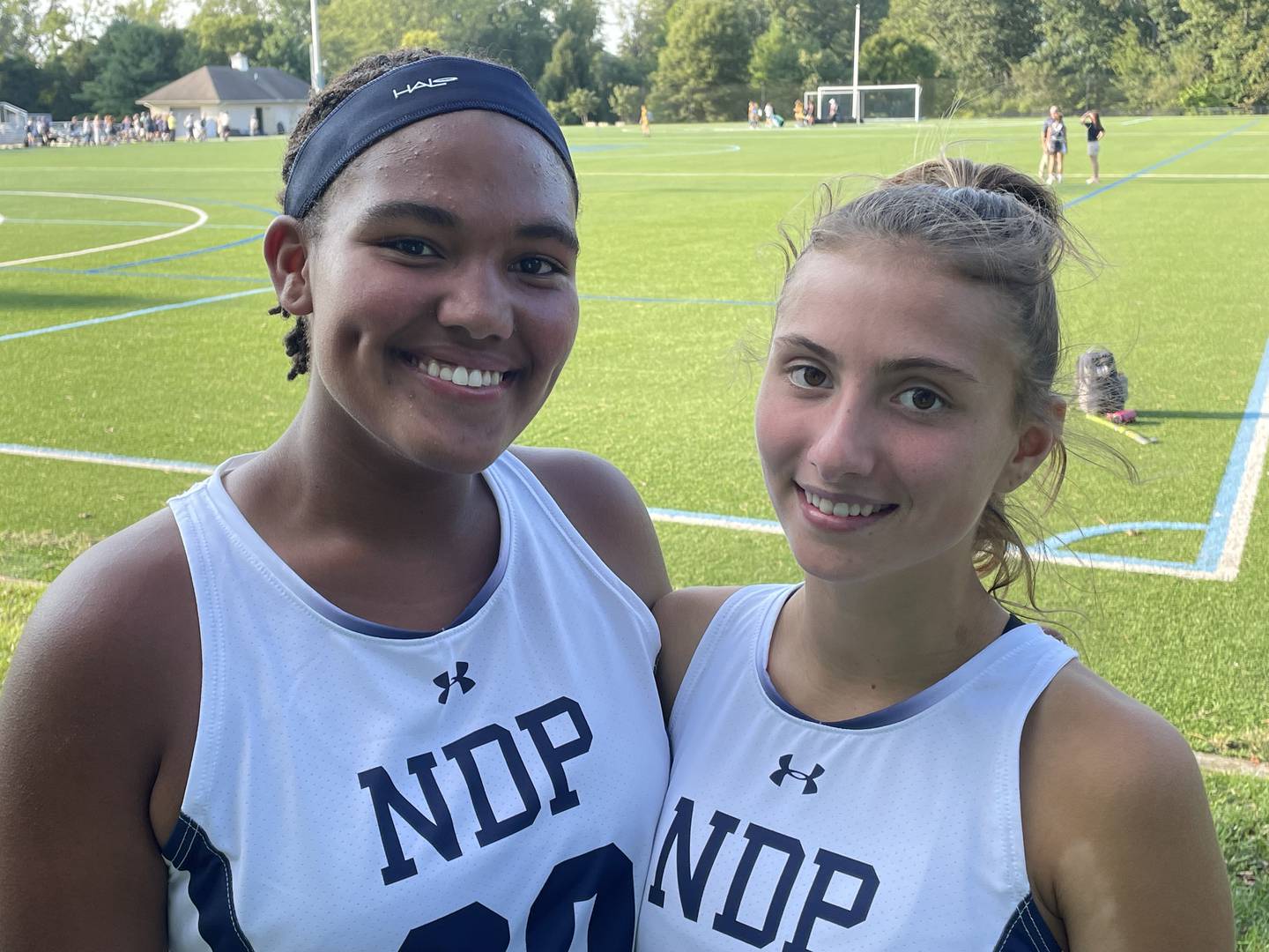 Notre Dame Prep’s Kira Bobian (left) scored twice in the third quarter after Sienna Klein converted a penalty stroke just before the half to give the No. 11 Blazers the momentum for a 3-2 victory over No. 10 Bryn Mawr in an Interscholastic Athletic Association A Conference field hockey showdown Wednesday afternoon.
