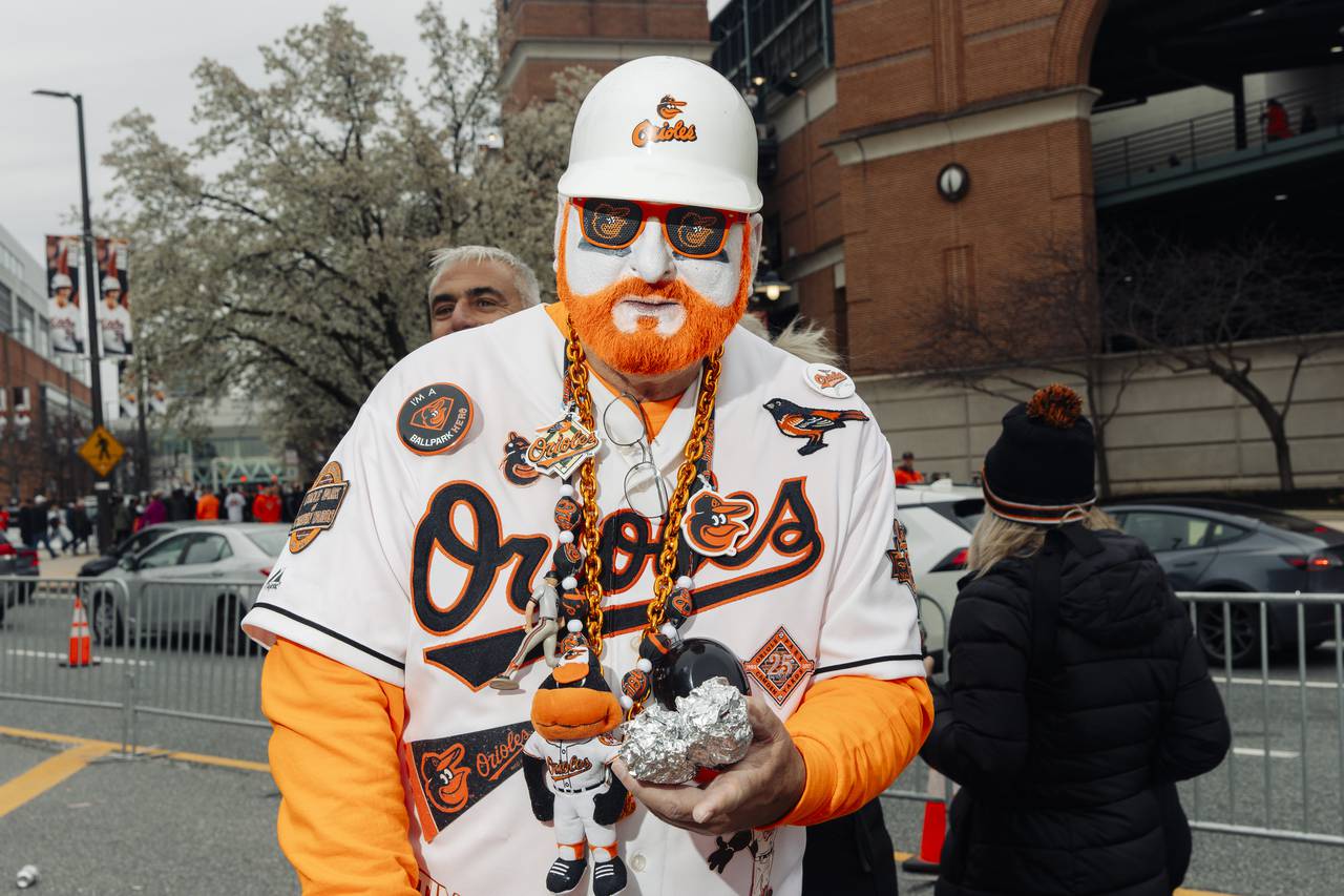 Pat McFaul stands outside of Pickles Pub before the season-opener at Camden Yards on Thursday, March 28, 2024 in Baltimore, MD.
