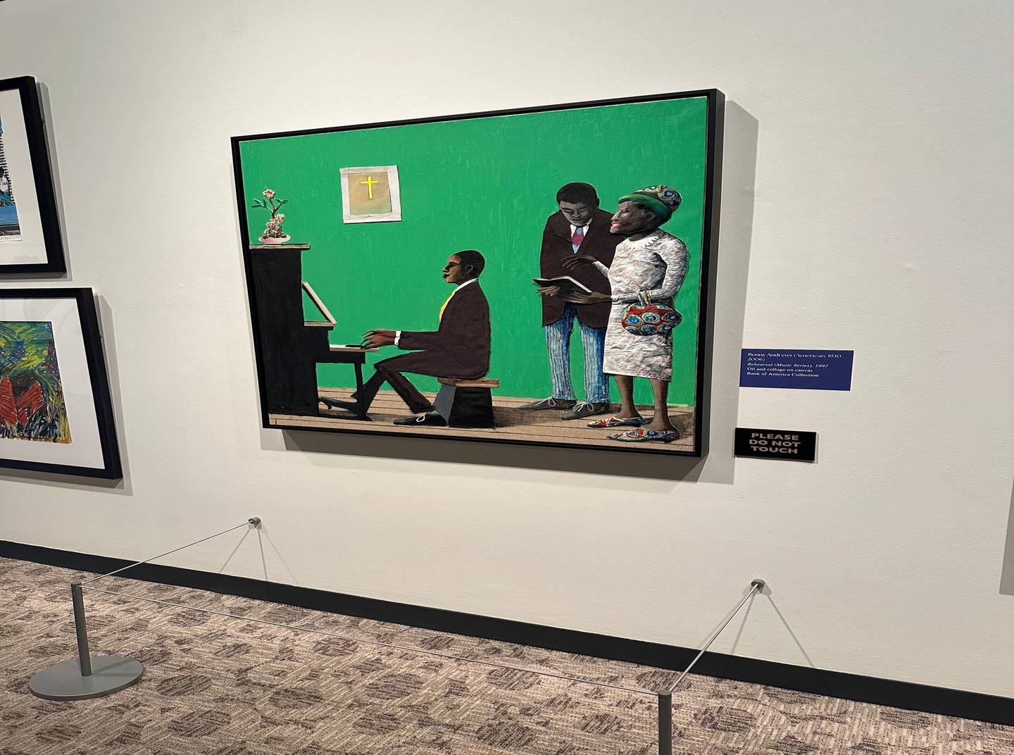 The Vision and Spirit collection, now at the Reginald F. Lewis Museum, uplifts and shares the Black experience through art, Janet Currie, greater Maryland president of Bank of America, says.  Benny Andrews (American, 1930-2006); Rehearsal (Music Series), 1997; Oil and collage on canvas; Bank of America Collection
