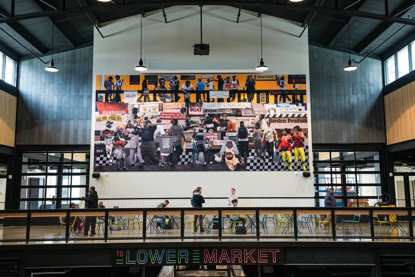 Artist Shan Wallace, has been creating collages from her photography for many years.  Wallace's collage for the newly constructed Lexington Market are based upon her own experiences growing up in the old Lexington Market as a youth.