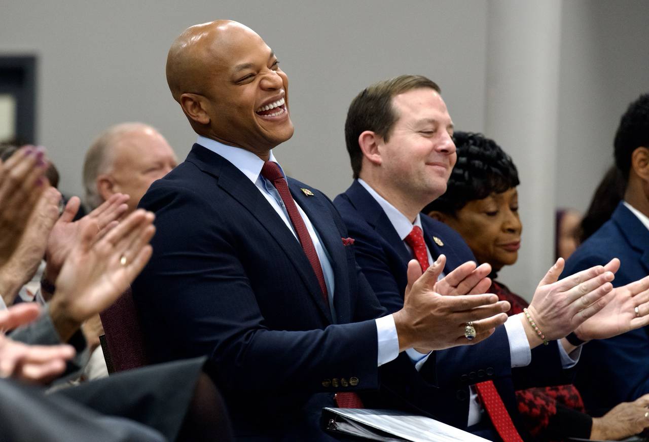 Maryland Gov. Wes Moore discusses his proposed "ENOUGH Act," which stands for "Engaging Neighborhoods, Organizations, Unions, Governments and Households Grant Program in Brooklyn on January 29, 2024.