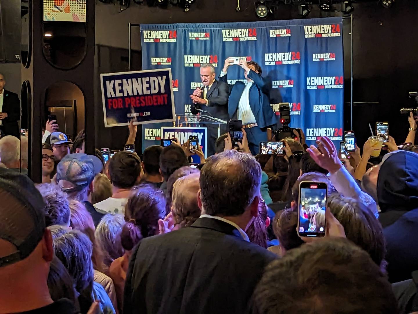 Robert F. Kennedy Jr. talks to a crowded room of supporters in Annapolis during the kickoff of his campaign to get on the ballot as an independent candidate for president in 2024.