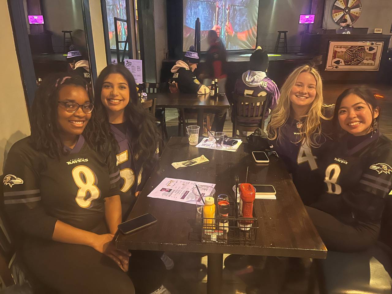 Iyaeo Awogboro, Diya Jhuti, Lexi Lightner and Erin Broas have made it a tradition to watch Ravens games together and are looking forward to the rest of their season after Saturday's win.