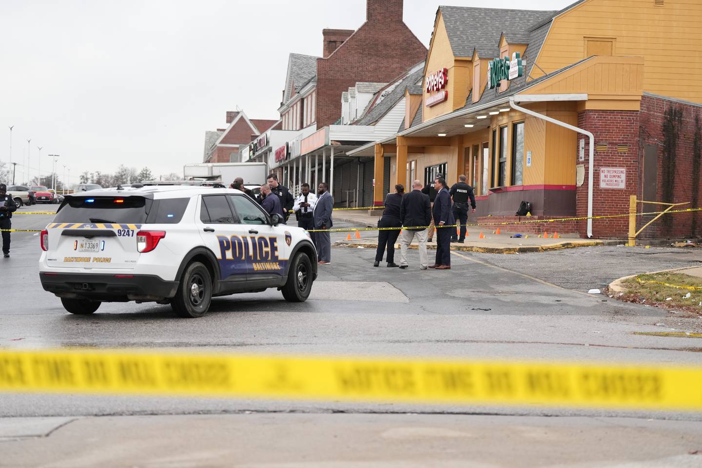 One person has died and four others were injured in a mass shooting at the Edmondson Village shopping center Wednesday morning.