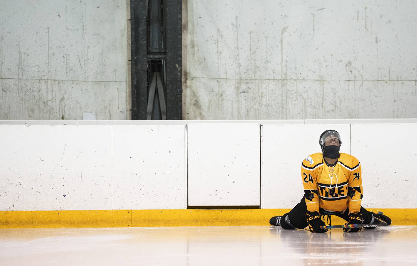 Ronald Phillips stretches before a practice at Mimi DiPietro Family Skating Center, in Baltimore, February 2, 2023.