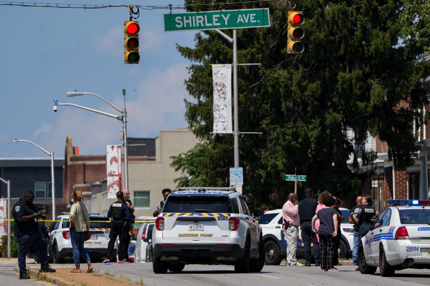 Baltimore Police respond to the corner of Shirley Ave. and Park Heights Ave. after multiple people were shot Wednesday, 8/24/22.