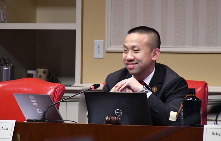 Maryland state Sen. Clarence Lam leads a meeting of a General Assembly audit committee at the Miller Senate Office Building in Annapolis on Nov. 14, 2023. The committee reviewed an audit that found financial irregularities at the Department of Health.