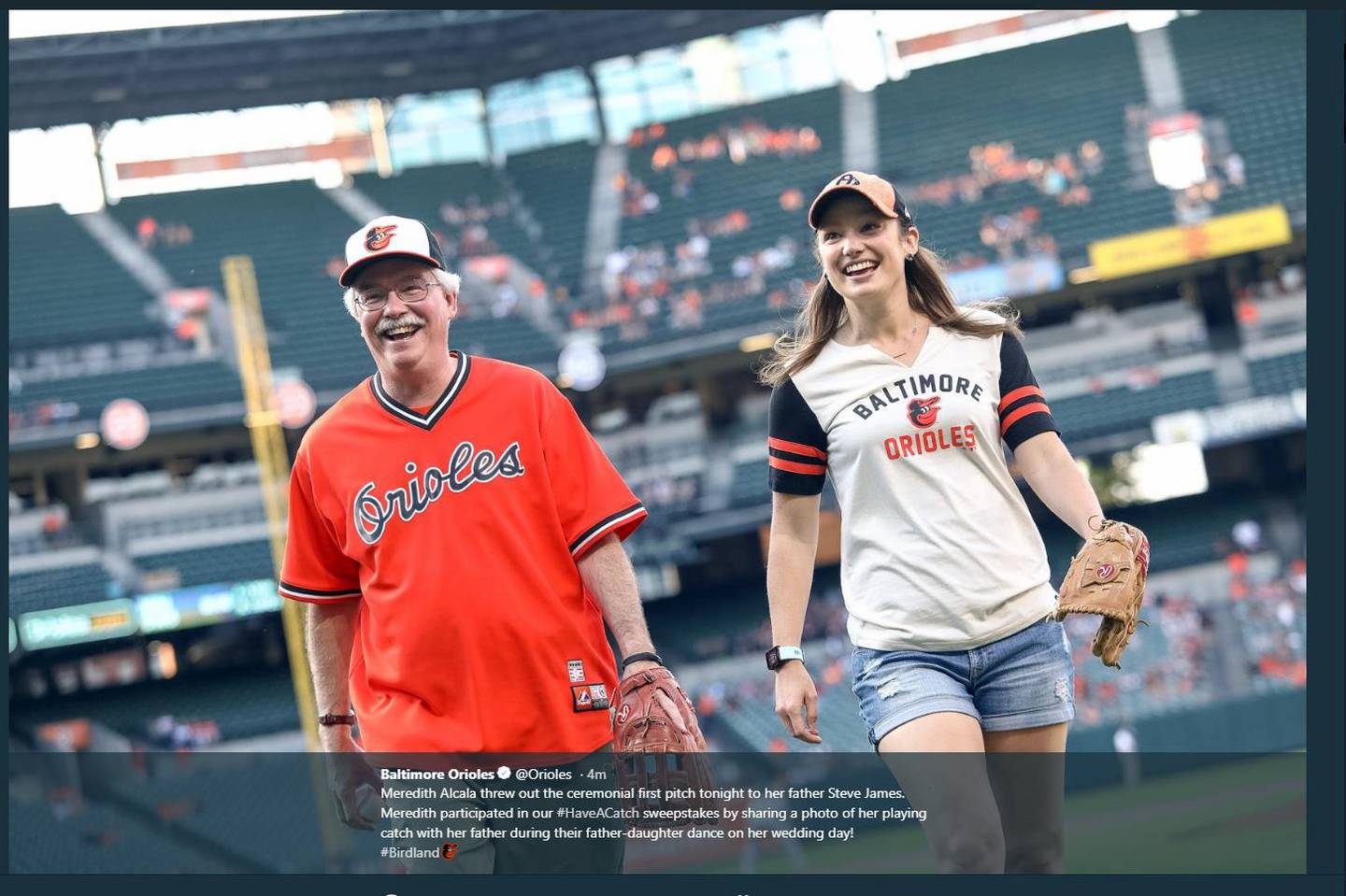 Steve James and daughter Meredith at Camden Yards in June 2018.