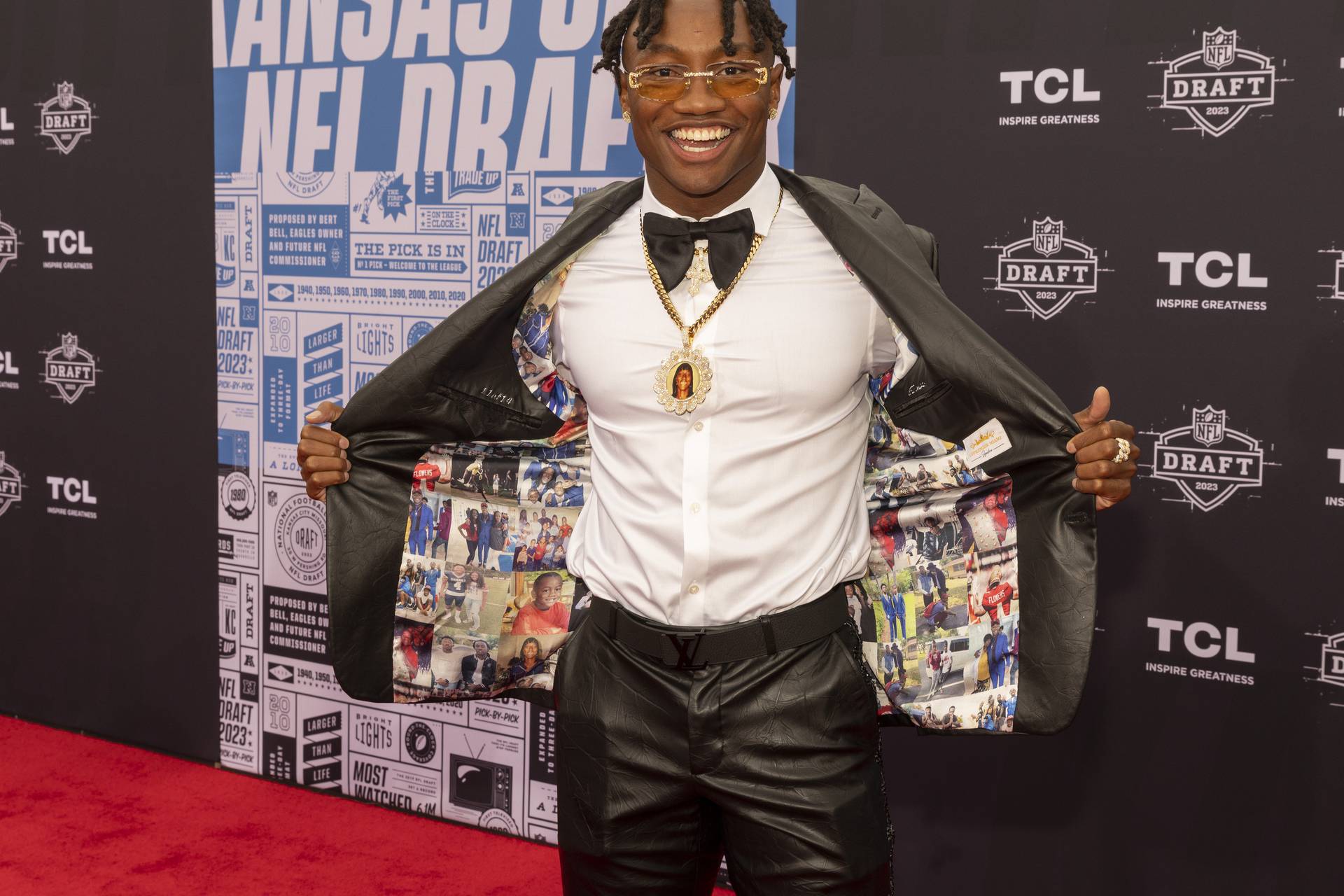 KANSAS CITY, MISSOURI - APRIL 27: Zay Flowers during the NFL Draft Red Carpet at the National WWI Museum and Memorial on April 27, 2023 in Kansas City, Missouri.