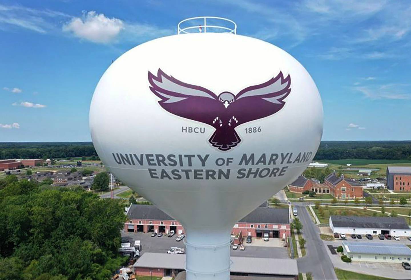 A water tower on the campus of the University of Maryland Eastern Shore.