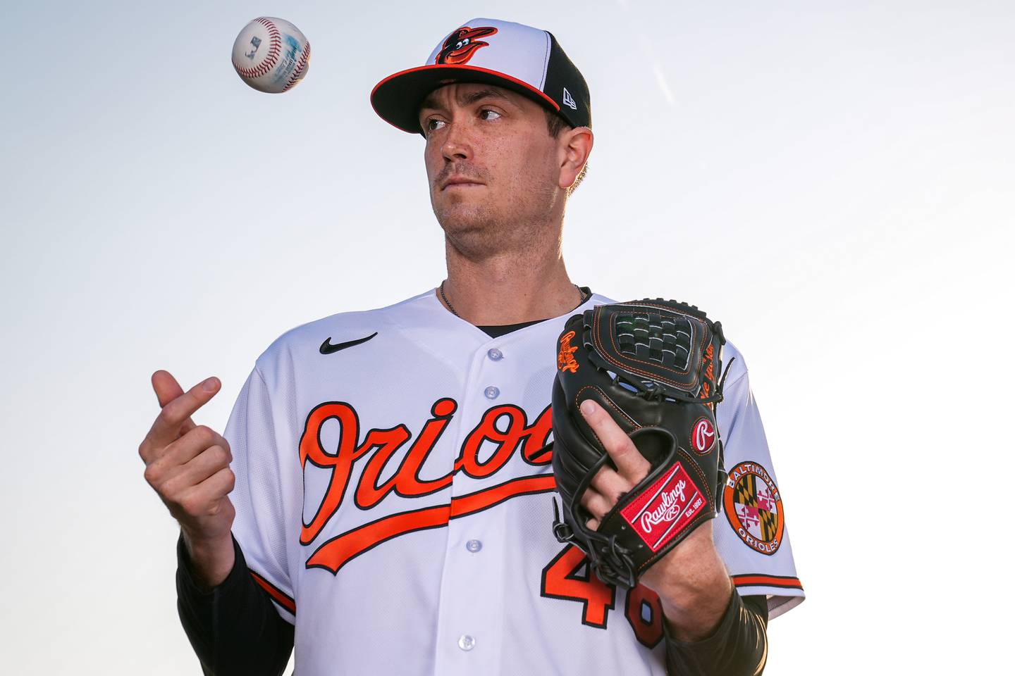 Kyle Gibson (48) poses for a portrait during Photo Day at Ed Smith Stadium in Sarasota on 2/23/23. The Baltimore Orioles’ Spring Training session runs from mid-February through the end of March.