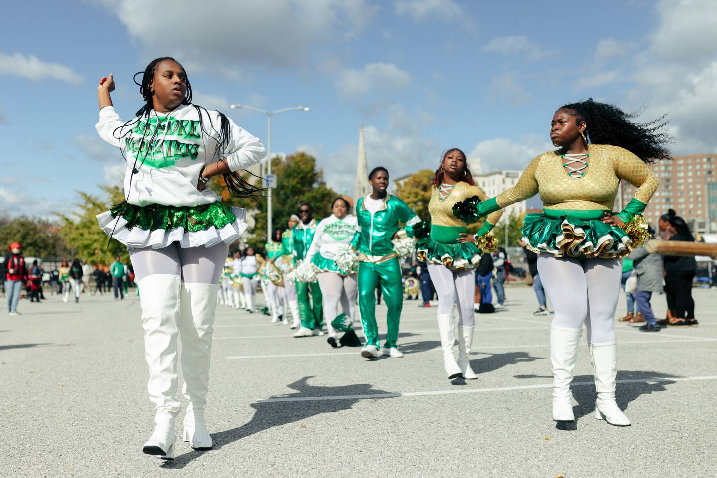 Members of the Baltimore Twilighters Marching Band perform during an anti-gun violence event and peace walk organized by We Our Us on Saturday, Oct. 21, 2023 in Baltimore, MD.