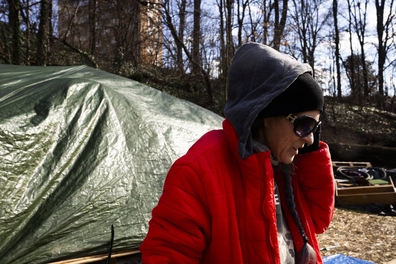 Stephanie Lovelace talks about what it's like living in a shelter and why she prefers to live in a tent instead on February 13, 2024