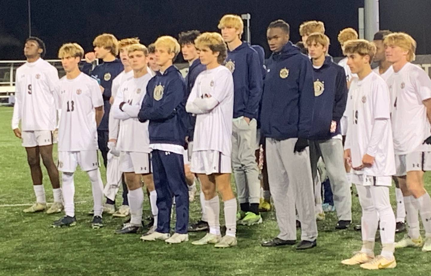 Severna Park boys soccer team watches during Saturday night's Class 4A state championship game awards ceremony. The No. 4 Falcons dropped a 1-0 decision to Prince George's County's Bowie at Loyola University's Ridley Athletic Complex in Northwest Baltimore.