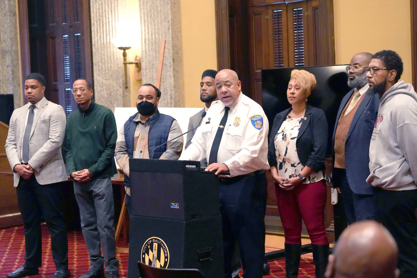 Baltimore Police commissioner Michael Harrison speaks during a city announcement for plans tp expand the Group Violence Reduction Strategy from the west policing districts into one or more additional policing precinct by early next year.