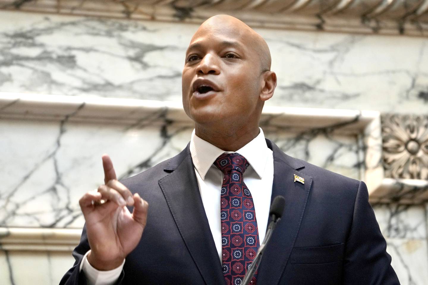 Governor Wes Moore gives the State of the State address in the House Chambers at the Maryland State House on February 1, 2023.