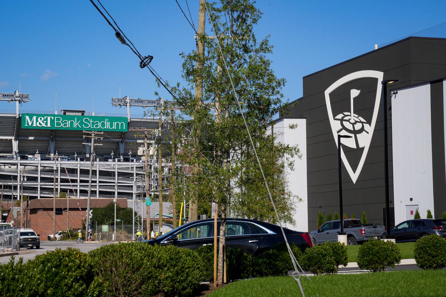 Exterior of M&T Bank Stadium and Topgolf in South Baltimore on 10/7/22.